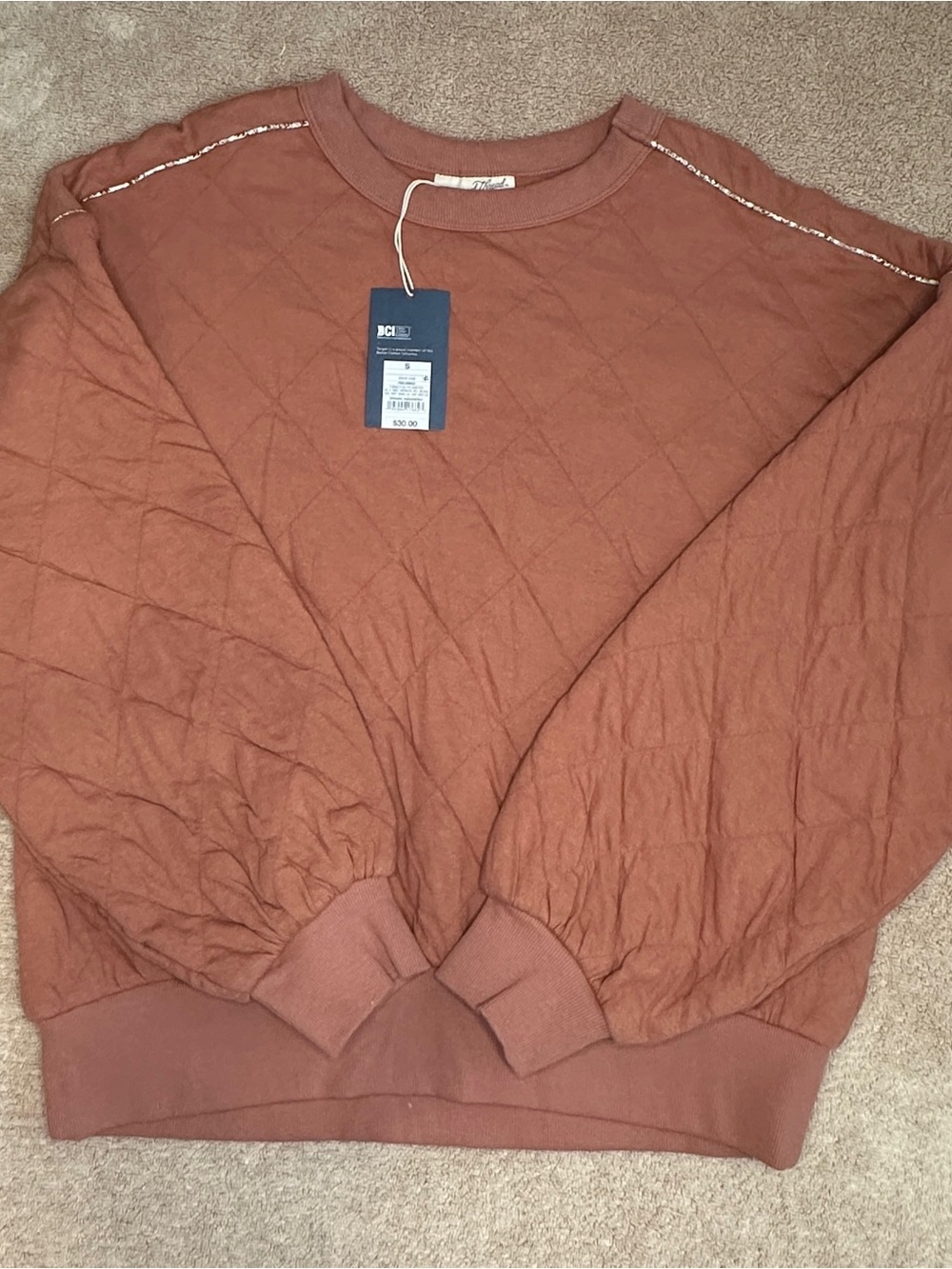 Universal Thread Quilted Rust Crewneck Sweatshirt